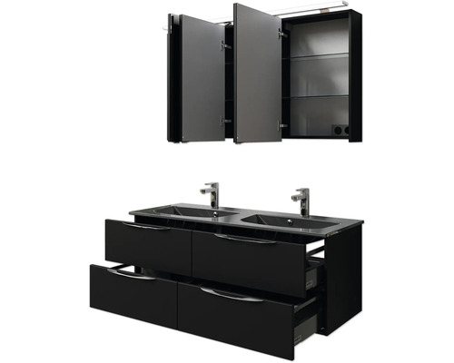 Badezimmermöbelset mit Waschtischunterschrank, Waschbecken und Spiegelschrank