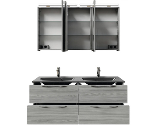 Doppelwaschtisch mit Unterschrank und Spiegelschrank für das Badezimmer