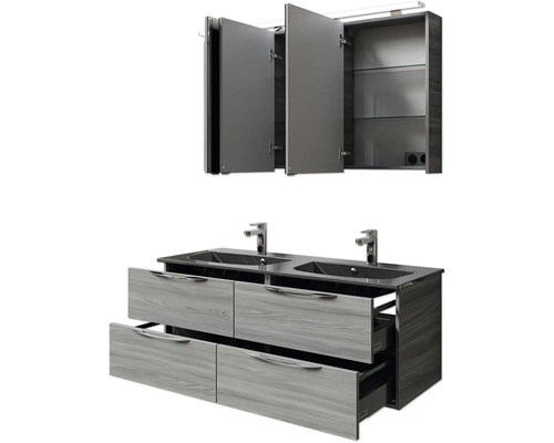 Badezimmermöbelset mit Waschbecken, Unterschrank und Spiegelschrank