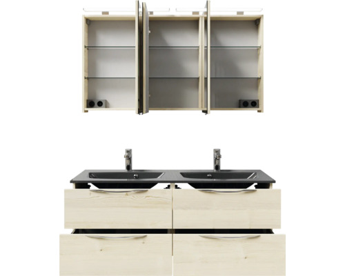 Badezimmermöbel-Set mit Waschtischunterschrank, Doppelwaschbecken und Spiegelschrank