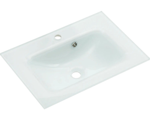 Rechteckiges Aufsatzwaschbecken aus Glas mit Hahnloch und Überlauf