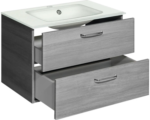 Waschtischunterschrank mit zwei Schubladen und Aufsatzwaschbecken