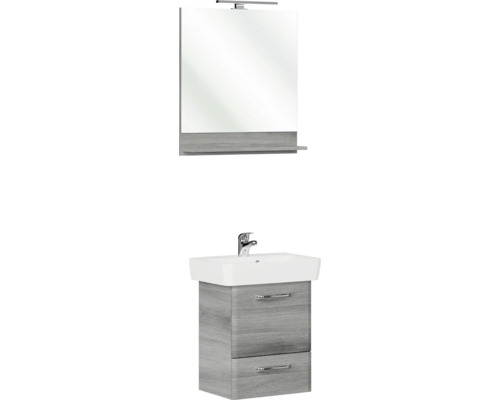 Badezimmer-Set mit Waschtischunterschrank, Waschbecken und Spiegel mit Beleuchtung