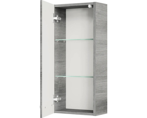 Geöffneter Spiegelschrank mit zwei Glasböden