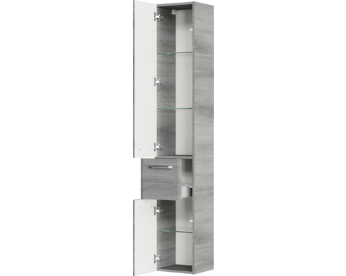 Hochschrank mit offenen Fächern, Schublade und Türen