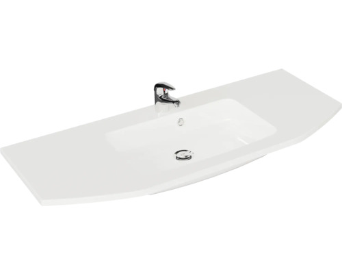 Waschtischplatte mit eingelassenem Waschbecken und Armatur