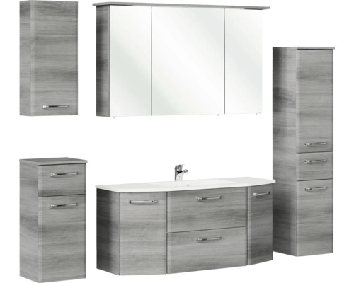 Badezimmer-Set mit Waschbeckenunterschrank, Spiegelschrank und Hochschränken