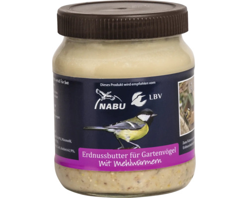 Wildvogelfutter CJ Wildlife Erdnussbutter für Gartenvögel mit Mehlwürmen 330g im Glas, Wintervogelfutter, Ganzjahresvogelfutter, Energiefutter