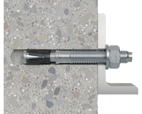 Bolzenanker in Betonwand mit angebrachter Metallschiene