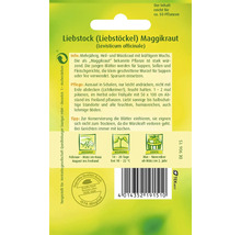 Liebstöckel Saatgutpackung mit Informationen zu Aussaat, Pflege und Ernte