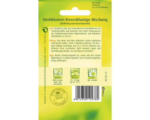 Samenpackung Strohblumen Riesenblumige Mischung