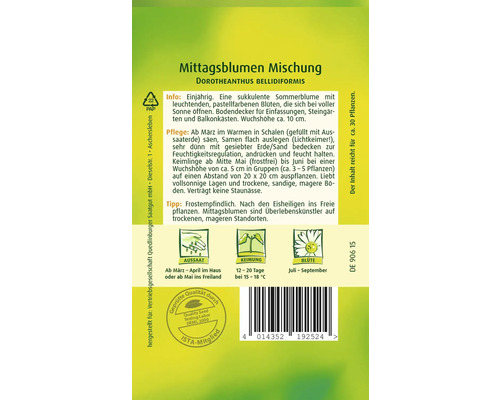 Verpackung Mittagsblumen Mischung Saatgut