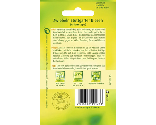 Zwiebeln Stuttgarter Riesen Saatgutpackung