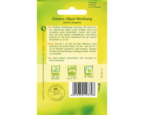 Samentütchen Zinnien Liliput Mischung