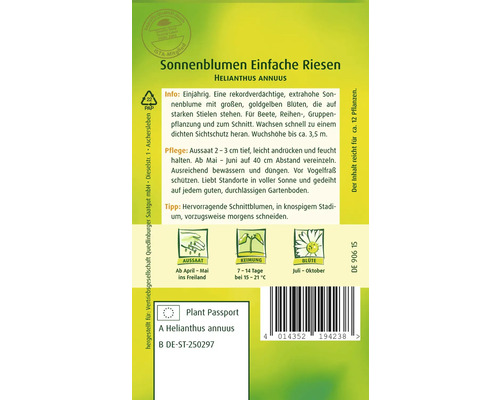 Verpackung Sonnenblumen Einfache Riesen Saatgut