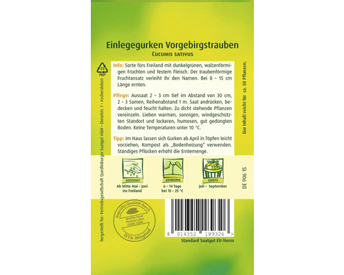 Einlegegurken Vorgebirgstrauben Saatgutpackung