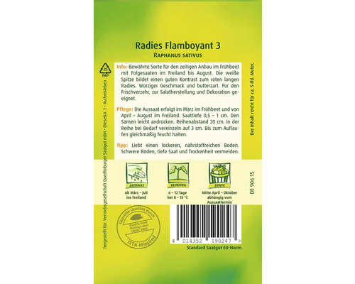 Radieschen Flamboyant 3 Saatguttüte mit Anbauhinweisen