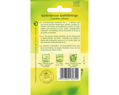 Samenpackung Gartenkresse Glattblättrige
