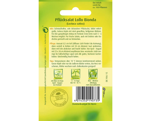 Samenpackung Pflücksalat Lollo Bionda