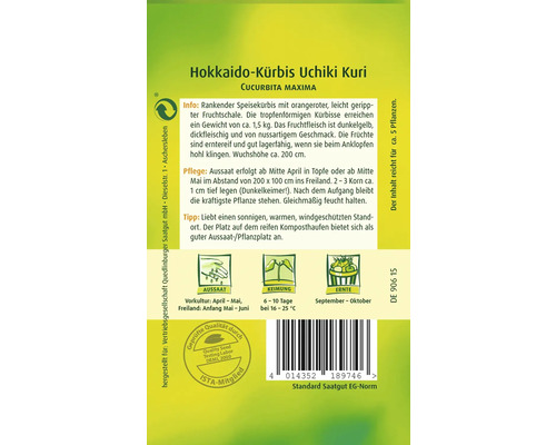 Hokkaido Kürbis Uchiki Kuri Saatgutpackung