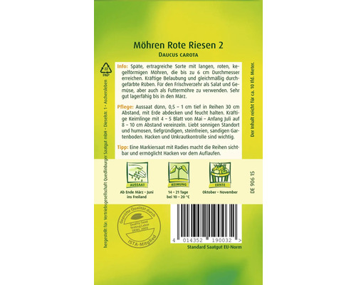 Möhren Rote Riesen 2 Saatguttüte