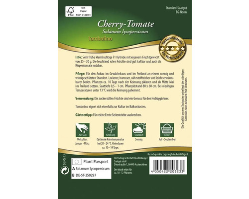 Cherry Tomate Tombolino Saatgutpackung