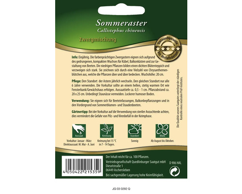 Samenpackung Sommeraster Zwergmischung