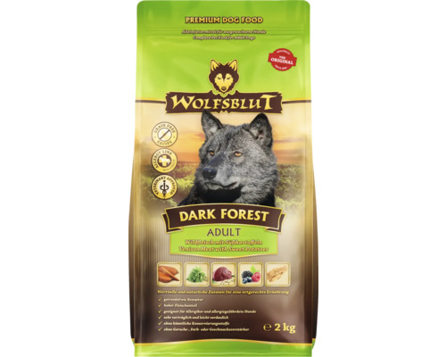 Hundefutter trocken WOLFSBLUT Dark Forest Adult, Wild mit Süßkartoffeln mit wertvollen Superfoods, getreidefrei, Glutenfrei 2 kg