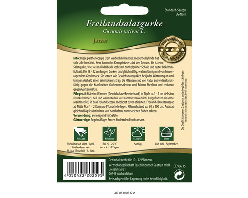 Samenpackung Freiland-Salatgurke der Sorte Jazzer
