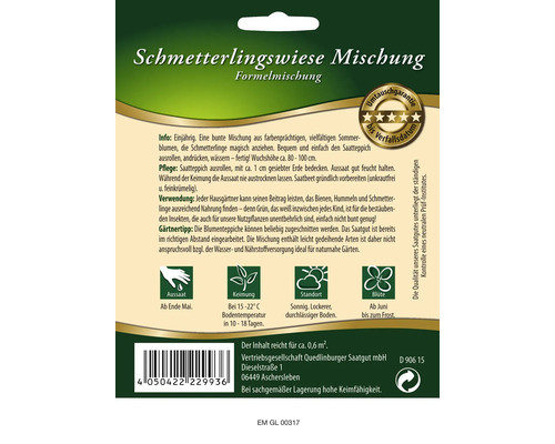 Schmetterlingswiese Mischung Samenpackung