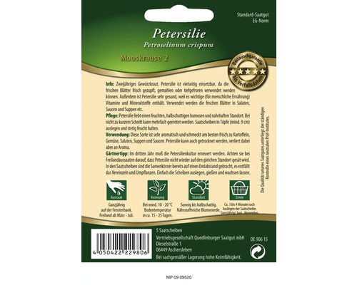 Petersilie Mooskrause 2 Saatgutpackung