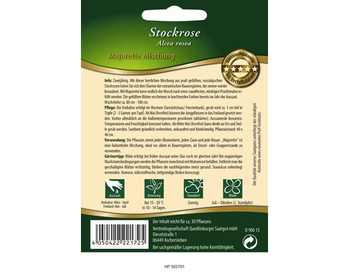Stockrose Alcea Rosea Majorette Mischung Samenpackung