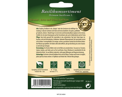 Basilikumsortiment mit Zitronen-, Rotem und Grünem Basilikum