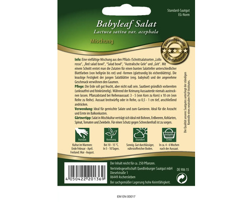 Babyleaf Salat Saatgutpackung für gemischte Salate
