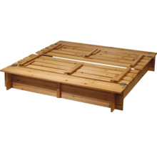 Sandkasten mit Sitzbank Deckel dobar 118 x 118 x 21 cm Holz viereckig wetterfest