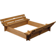 Sandkasten mit Sitzbank Deckel dobar 118 x 118 x 21 cm Holz viereckig wetterfest