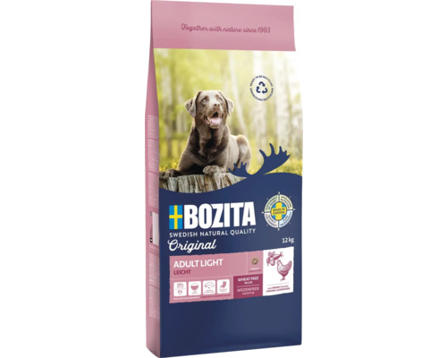 Hundefutter trocken BOZITA Original Adult Light 12 kg , Huhn, weizenfrei, mit getrockneten Heidel- und Preisbeeren, Hagebutte, Single Protein