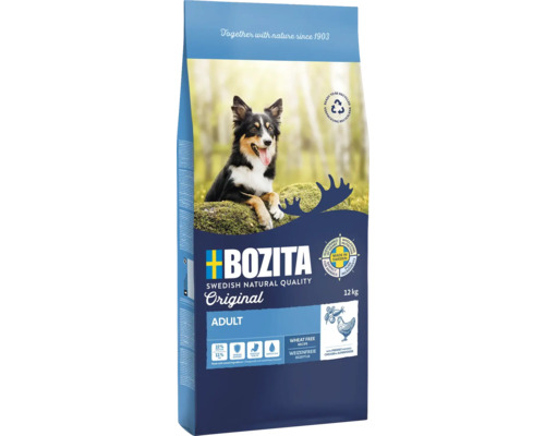 Hundefutter trocken BOZITA Original Adult 12kg , Huhn, weizenfrei, mit getrockneten Heidel- und Preisbeeren, Hagebutte