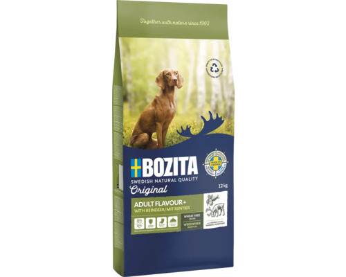Hundefutter trocken BOZITA Original Adult Flavour Plus 12 kg , Retier und Huhn, weizenfrei, mit getrockneten Heidel- und Preisbeeren, Hagebutte