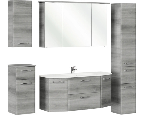 Badmöbel-Set Pelipal Quickset 328 BxHxT 175 x 200 x 39 cm Frontfarbe graphit struktur quer mit Mineralguss-Waschtisch und Hochschrank, Unterschrank und Wandschrank 328.120005 Badezimmermöbelset mit Waschbeckenunterschrank, Spiegelschrank und Hochschränken