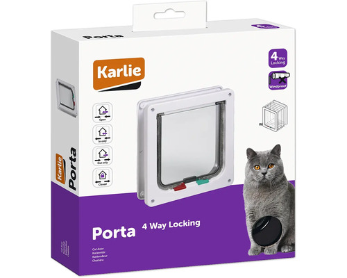 Karlie Porta Katzenklappe mit Vier-Wege-Verriegelung in Verpackung
