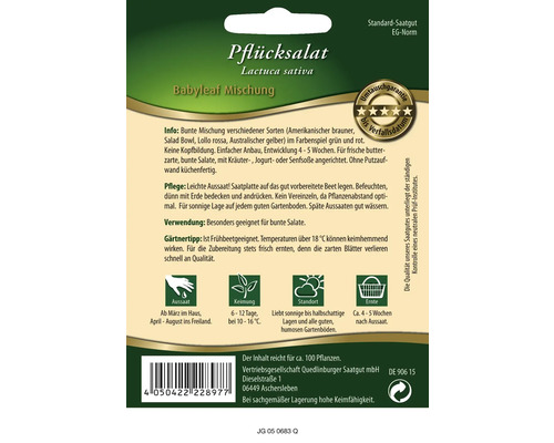 Pflücksalat Saatgutpackung