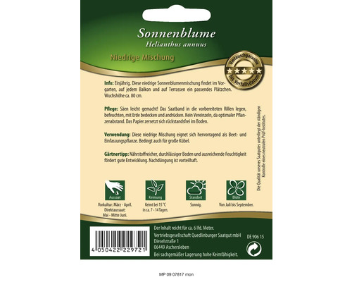 Samenpackung Sonnenblume niedrige Mischung