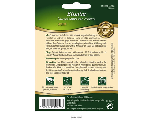 Eissalat Samenpackung der Sorte Stylist