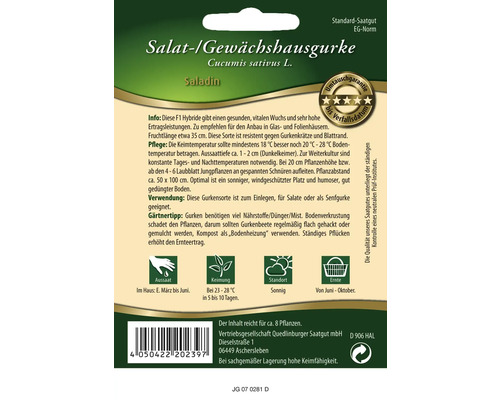 Salat beziehungsweise Gewächshausgurke Saatgutpackung