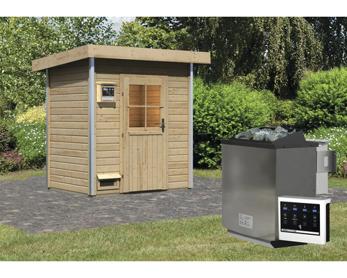 Saunahaus Karibu Opal 1 inkl.9 kW Bio Ofen u.ext.Steuerung und Holztüre mit Isolierglas wärmegedämmt Saunahaus Karibu Opal 1 inkl.9 kW Bio Ofen u.ext.Steuerung und Holztüre mit Isolierglas wärmegedämmt