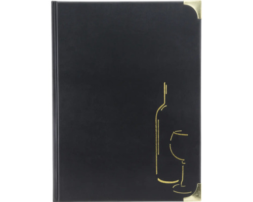 Schwarzes Notizbuch mit Weinmotiv und goldenen Ecken