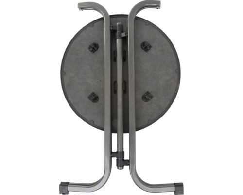 Zusammengeklappter runder Gartentisch mit Stahlgestell