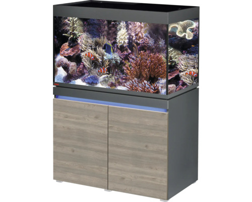 Aquariumkombination EHEIM incpiria 330 marine mit LED-Beleuchtung, Förderpumpe, Filterbecken und beleuchtbaren Unterschrank graphit/ rustic Eiche