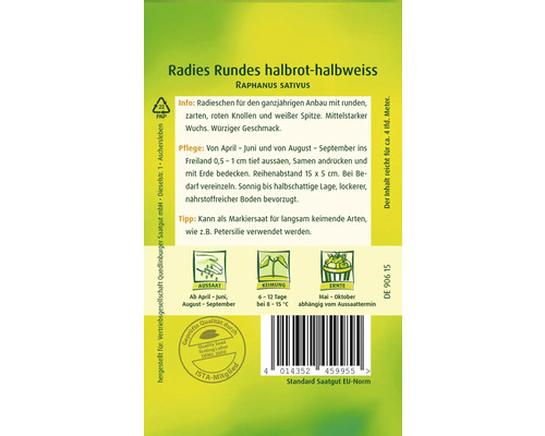 Radieschensamen, Sorte Rundes halbrot-halbweiss